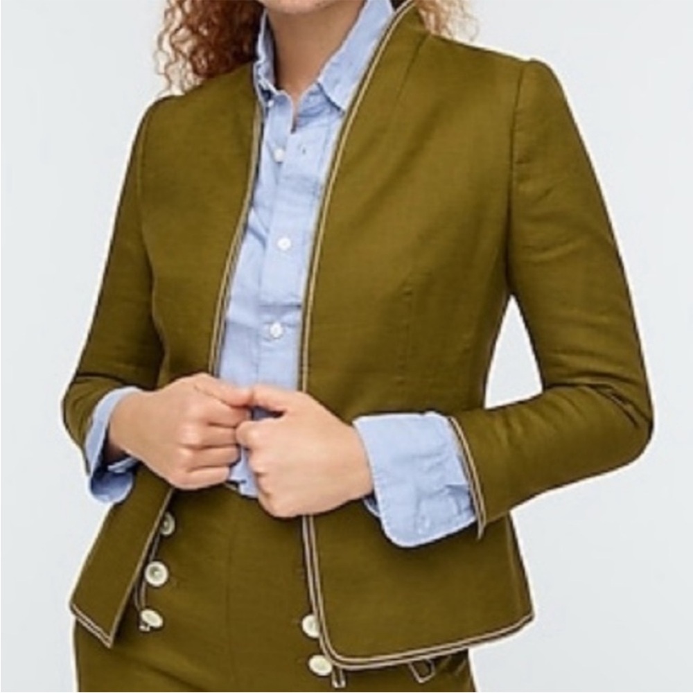 J. Crew Size 10 Going Out Blazer Jacket Olive Green Linen Blend Open Front EUC - Picture 14 of 14